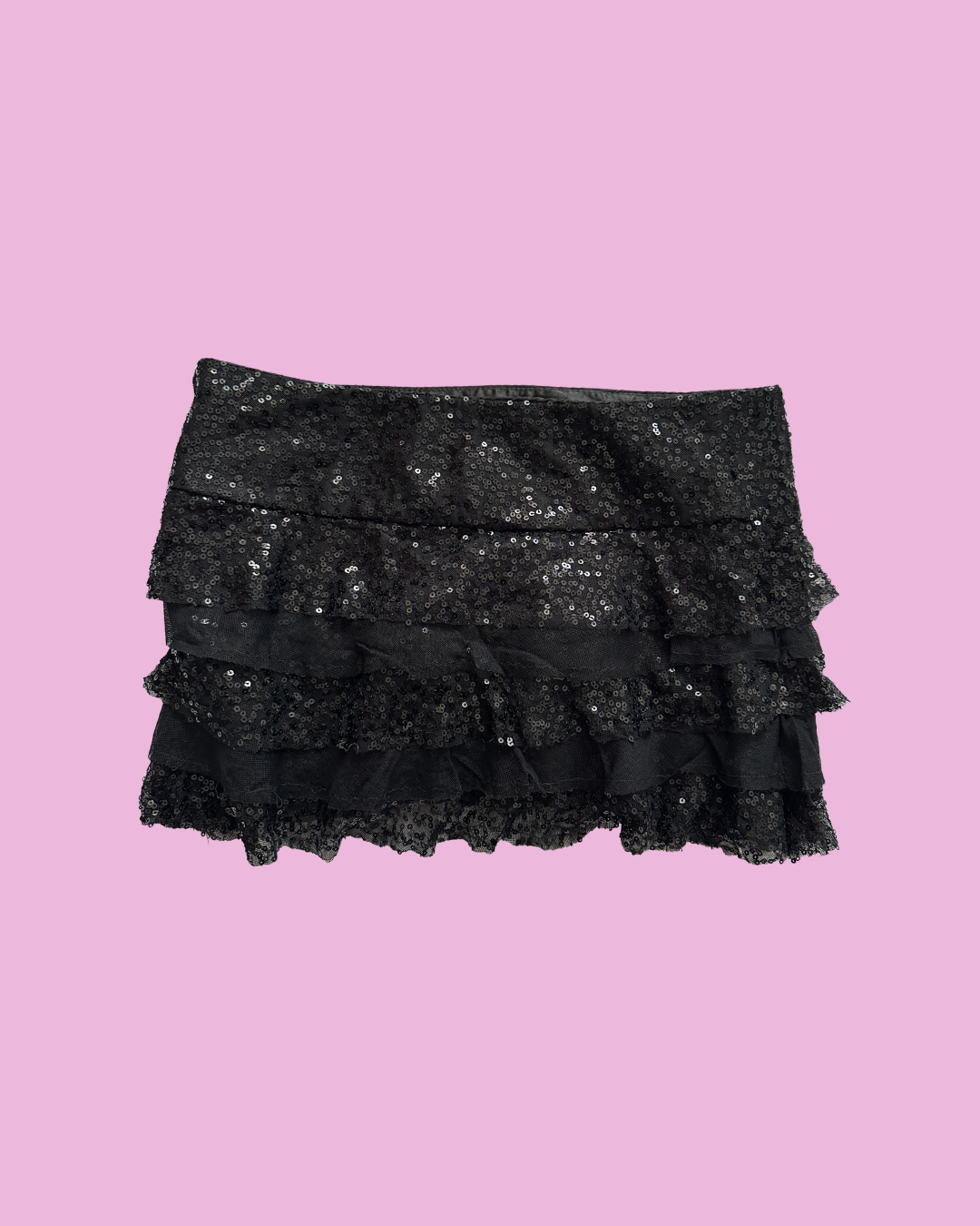 Black Sequin Ruffle Mini Skirt — photo 1
