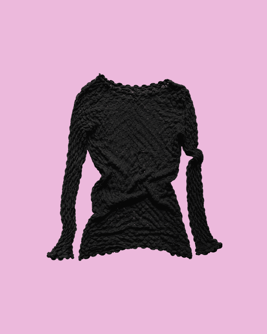 Black Textured Knit Long Sleeve Top — photo 1