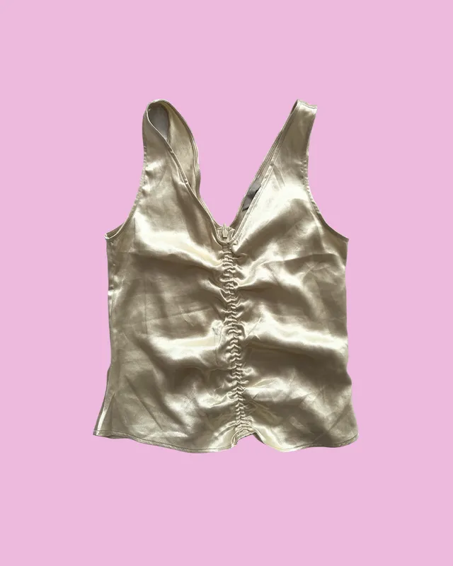 Champagne Satin Ruched Top — photo 1