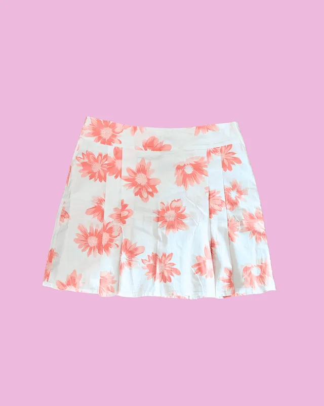 D&G White & Coral Floral Pleated Mini Skirt — photo 1