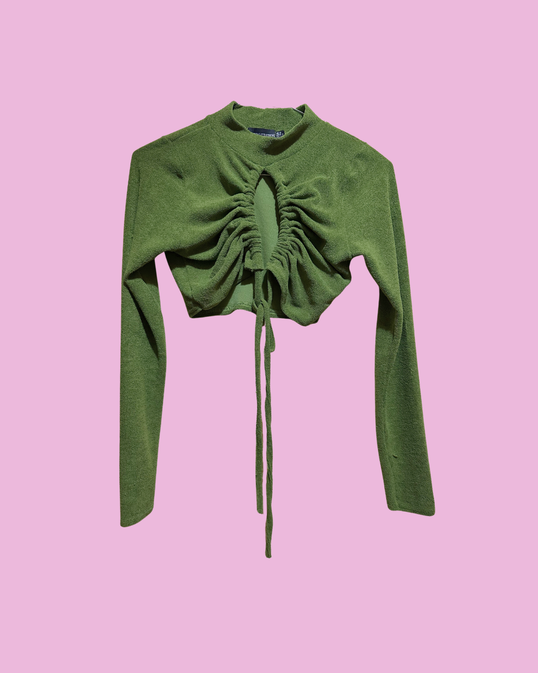 Green Ruched Cutout Crop Top — photo 1