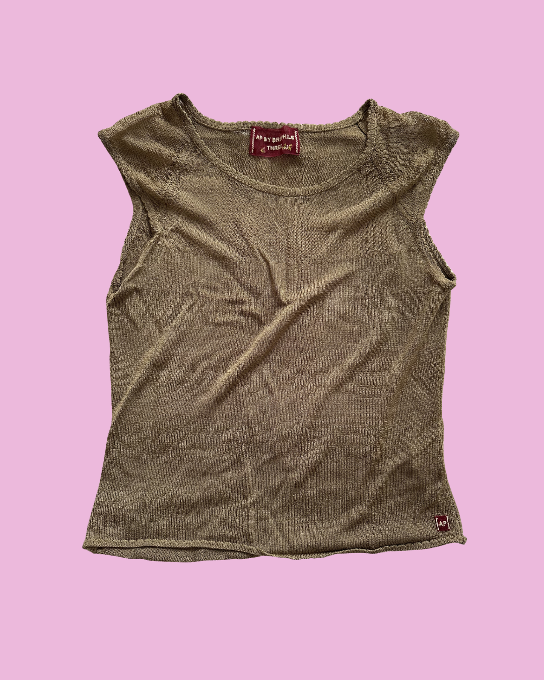 Khaki Sheer Knit Cap Sleeve Top — photo 1