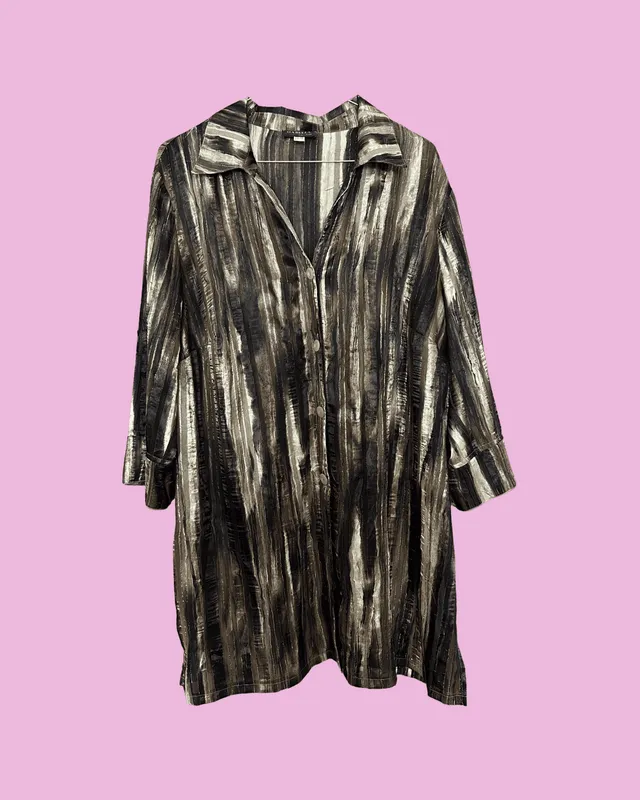Metallic Bronze Striped Shirt Dress — photo 1