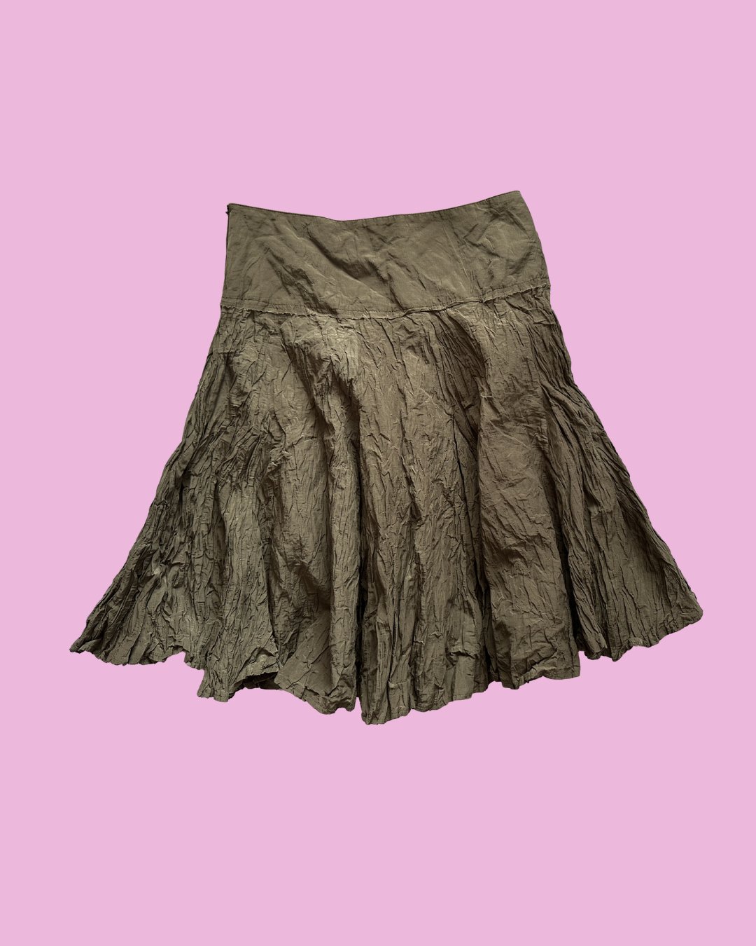Olive Crinkle Flare Midi Skirt — photo 1