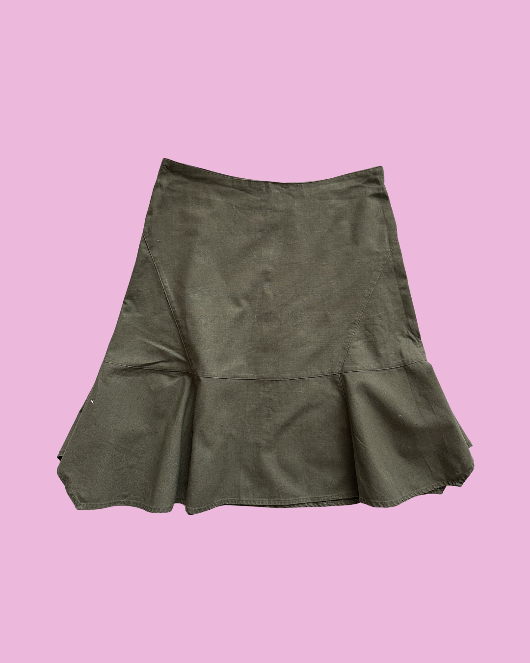 Olive Flared Linen Midi Skirt — photo 1