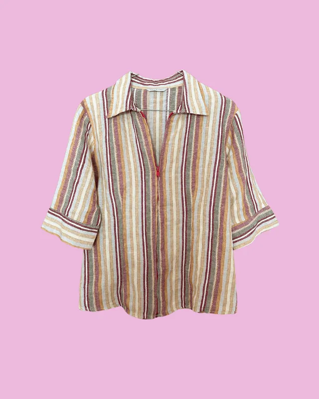 Striped Zip-Up Collared Top — photo 1
