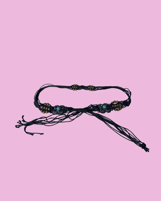 Turquoise Flower Macramé Belt — photo 1